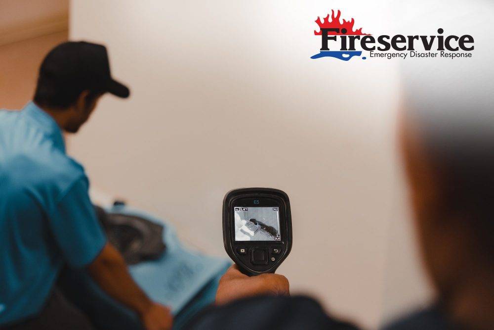 Mold experts detecting mold behind a wall using state of the art technology.