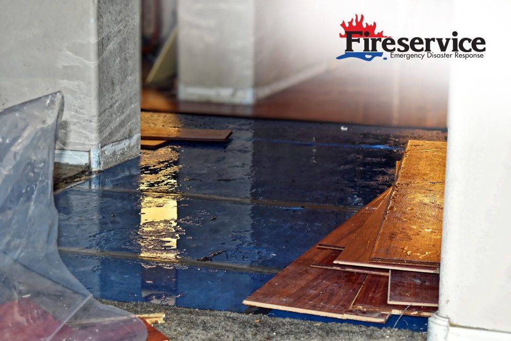 Water damage under flooring.